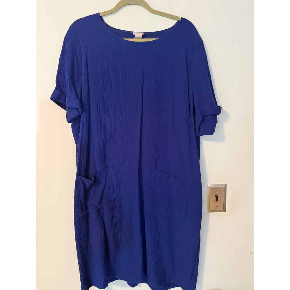 Chico's 3 Royal blue 100% cotton lined shift dress with pockets